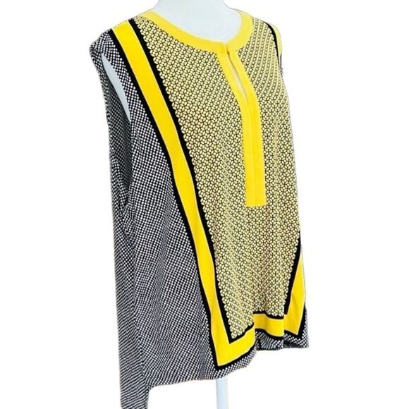JONES STUDIO yellow/white/black patterned sleeveless top size 2X. - Picture 5 of 7